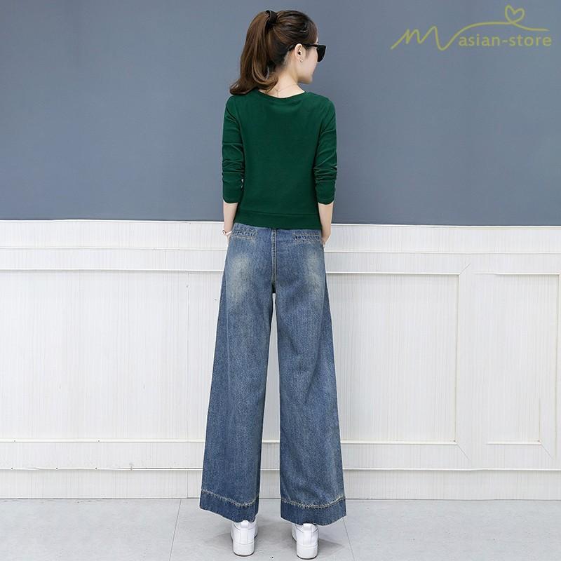 セットアップ デニムパンツ ｔシャツ ガウチョパンツ ワイドパンツ スリム オシャレ レディース 個性的 大きいサイズ マキシ丈 デイリーコーデ 細身 シンプル Ybsk アジアンストア 通販 Yahoo ショッピング