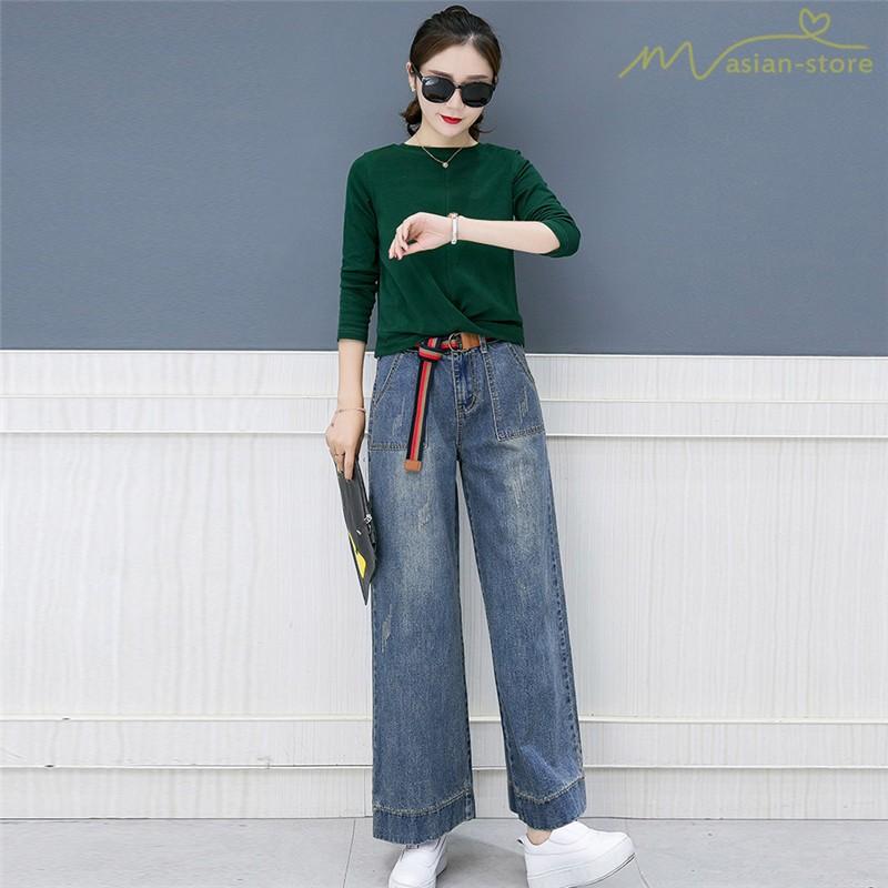 セットアップ デニムパンツ ｔシャツ ガウチョパンツ ワイドパンツ スリム オシャレ レディース 個性的 大きいサイズ マキシ丈 デイリーコーデ 細身 シンプル Ybsk アジアンストア 通販 Yahoo ショッピング