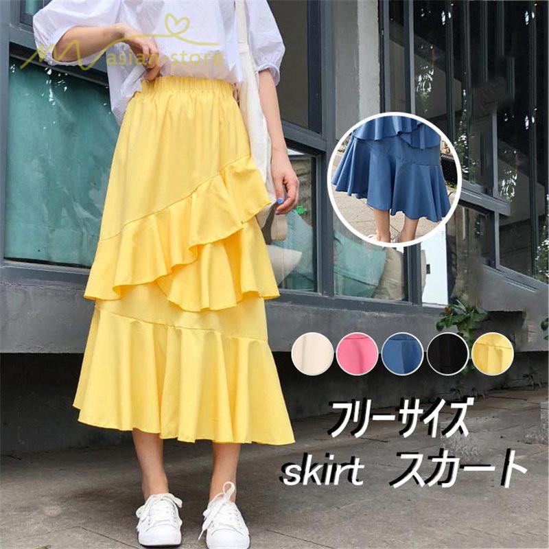 スカート Aライン フレア裾 不規則スカート アシンメトリー シフォン 韓国風 ティアード フリーサイズ 夏コーデ プリーツフレア ウエストゴム ハイウエスト Ycmw アジアンストア 通販 Yahoo ショッピング