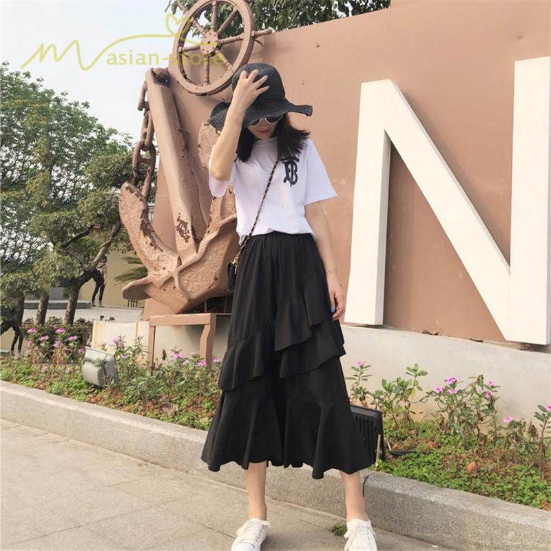 スカート Aライン フレア裾 不規則スカート アシンメトリー シフォン 韓国風 ティアード フリーサイズ 夏コーデ プリーツフレア ウエストゴム ハイウエスト Ycmw アジアンストア 通販 Yahoo ショッピング