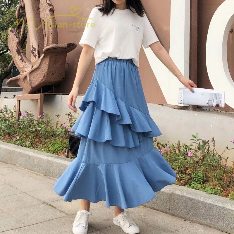 スカート Aライン フレア裾 不規則スカート アシンメトリー シフォン 韓国風 ティアード フリーサイズ 夏コーデ プリーツフレア ウエストゴム ハイウエスト Ycmw アジアンストア 通販 Yahoo ショッピング