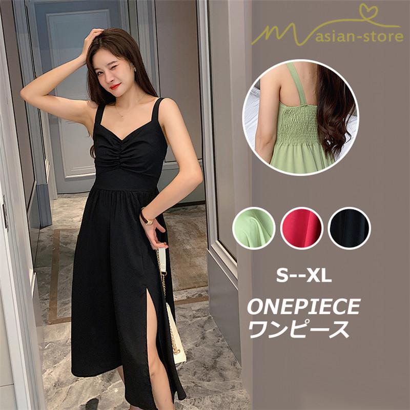ワンピース プリーツフレア 無地 キャミワンピース 新制作 夏コーデ ノースリーブ フェミニン Aライン リゾートワンピ ハイウエスト 鎖骨見せ スリット Ycrfs アジアンストア 通販 Yahoo ショッピング