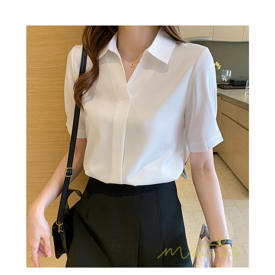 ワイシャツ 半袖 レディース ブラウス シャツ 半袖シャツ レディース トップス 事務服 ブラウス おしゃれ 襟付き ブラウス ワイシャツ 通勤 通学 就活 細身 白 Ycsiyao アジアンストア 通販 Yahoo ショッピング