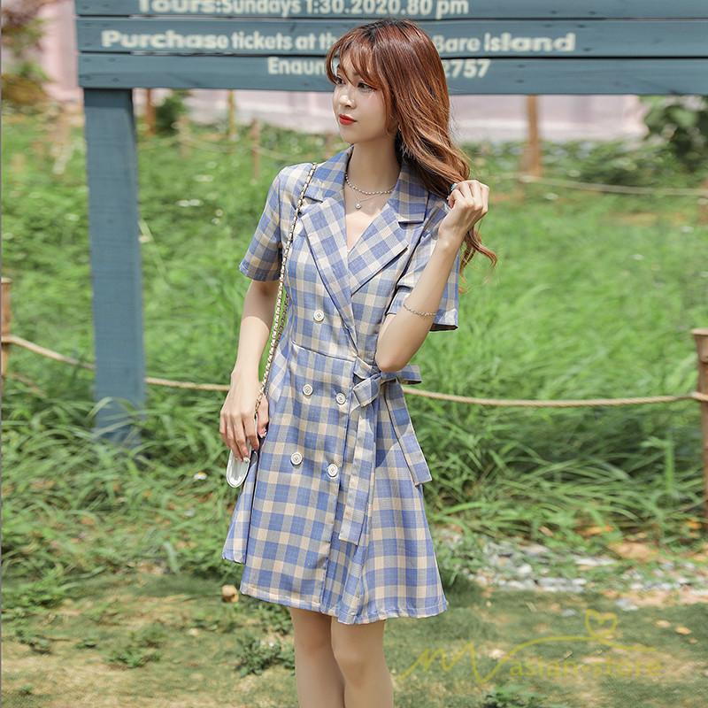 ワンピース レディース 夏 半袖ワンピース 膝丈 ミニ丈ワンピース ミニ ギンガムチェック チェック柄 ワンピース シャツワンピース ミニ丈 Aライン オシャレ Ycsiyao アジアンストア 通販 Yahoo ショッピング