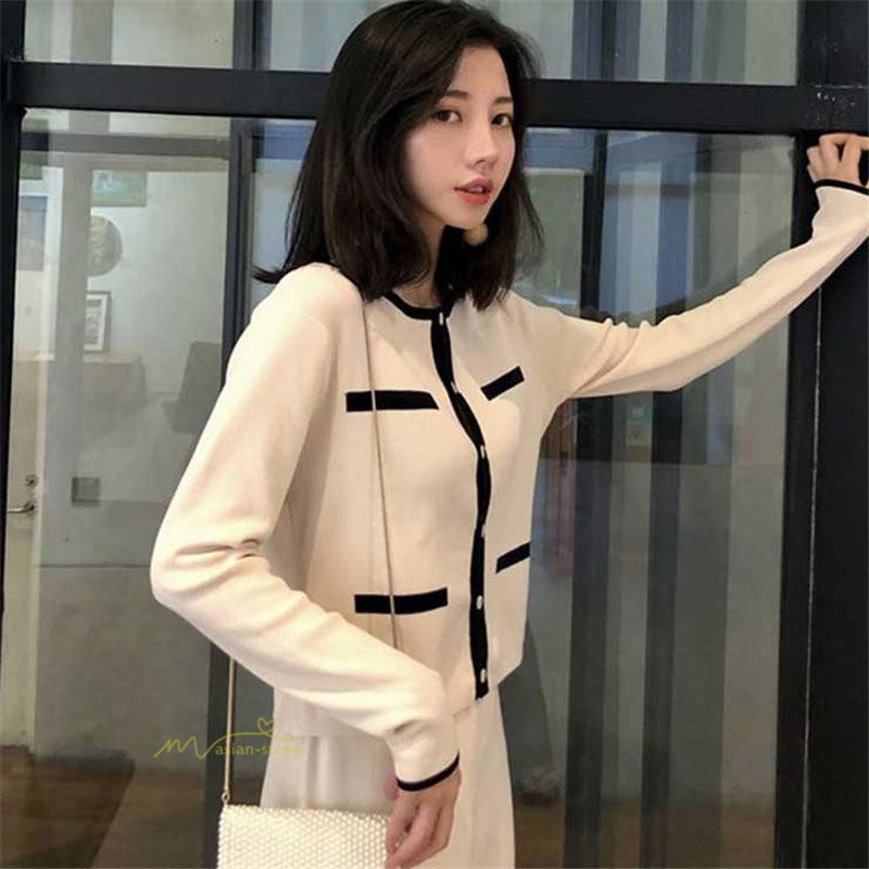 100 品質 2点セット バイカラー レディース ニット セットアップ 長袖 着痩せ 秋コーデ オフィス 通勤 フェミニン ガウチョパンツ ロング丈 トップス カーディガン セットアップ サイズ S