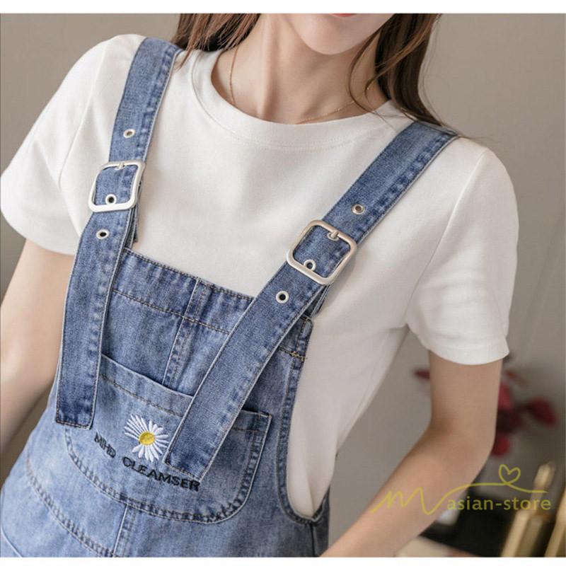 デニム サロペット 刺繍花柄 デージー柄 ホットパンツ オーバーオール ショートパンツ 韓国ファッション インフルエンサー ストレートパンツ 夏 コーデ Ydnm アジアンストア 通販 Yahoo ショッピング