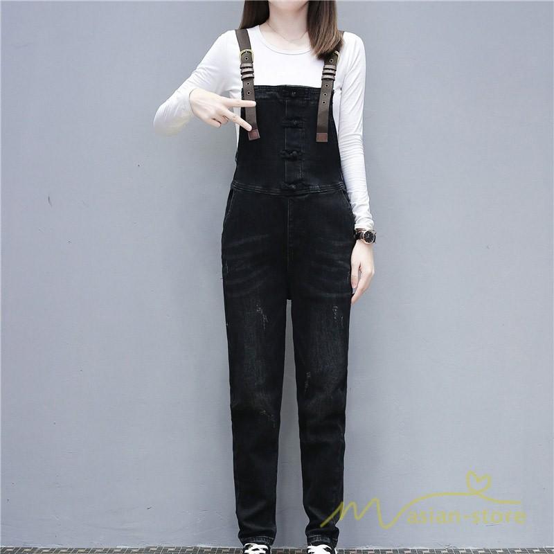 サロペット デニムパンツ 秋コーデ スタイリッシュ 九分丈パンツ ストレートパンツ ハイウエスト オーバーオール シンプルデザイン ダメージ加工 Ydnm アジアンストア 通販 Yahoo ショッピング
