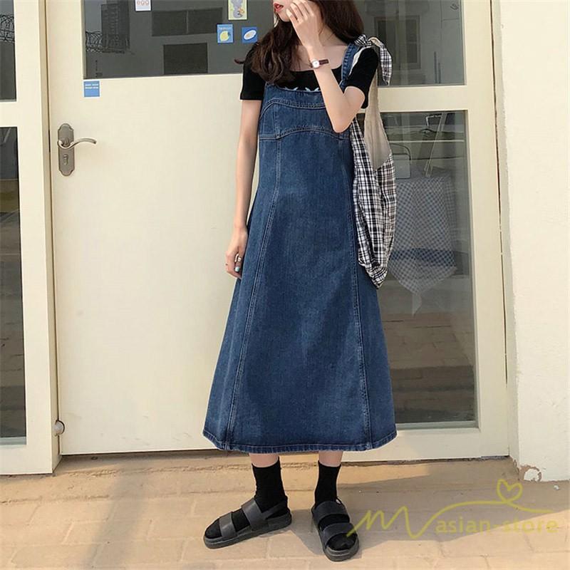 サロペットスカート デニムワンピース プリーツフレア 新制作 夏コーデ マキシ丈ワンピース 復古風 オーバーオール シンプルデザイン ヴィンテージ加工 Ydnm アジアンストア 通販 Yahoo ショッピング