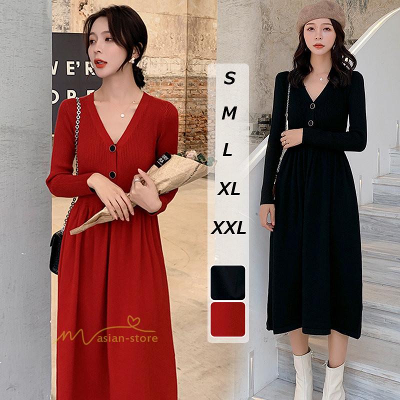ニットワンピース レディース 秋冬 ロングニット マキシ丈 Vネック 結婚式ドレス 上品 ロング 韓国ファッション 膝下 通勤 コーデ 代 30代 40代 カシュクール Ydu042 アジアンストア 通販 Yahoo ショッピング
