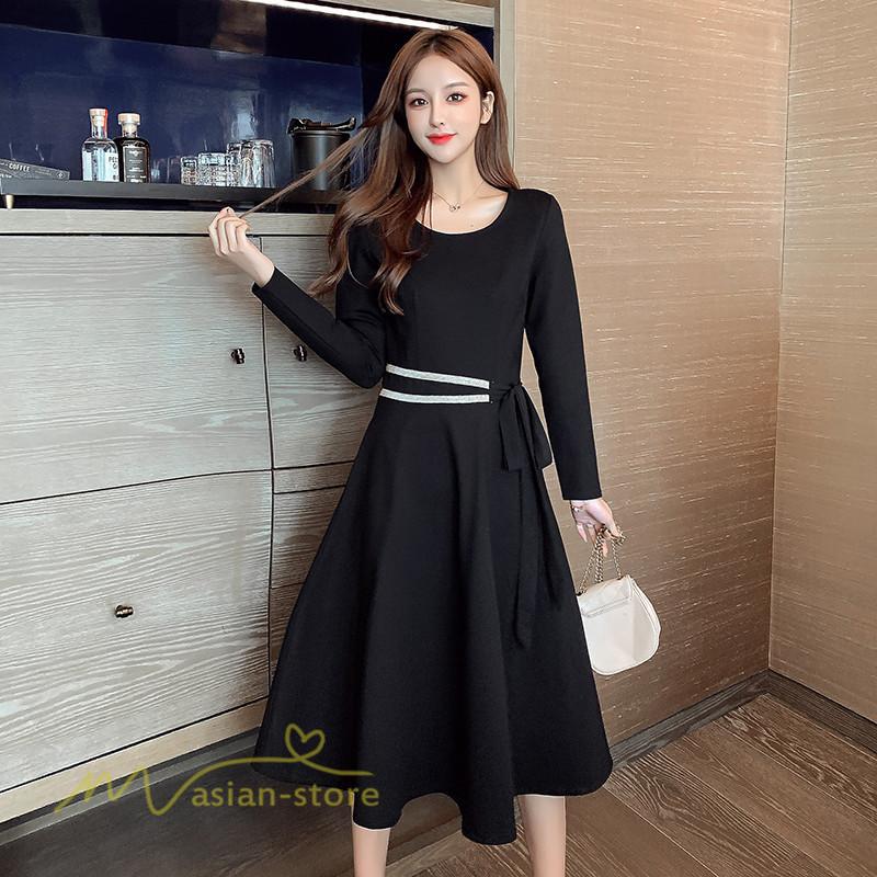 ワンピース レディース 秋 冬 秋冬 ミモレ ミディアムワンピース カジュアル アウトドア レトロ ひざ丈 ラウンドネック 長袖 お出かけ ストレッチ 無地 着痩せ Yfdl アジアンストア 通販 Yahoo ショッピング