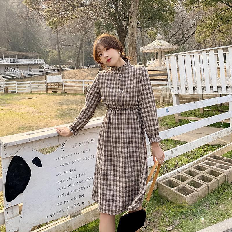 Aラインワンピース レディース チェック柄 膝丈ワンピース 切り替え 長袖 ベルスリーブ ハイウエスト ファッション 結婚式ドレス 着痩せ カジュアル 春夏コーデ Yfsyk アジアンストア 通販 Yahoo ショッピング