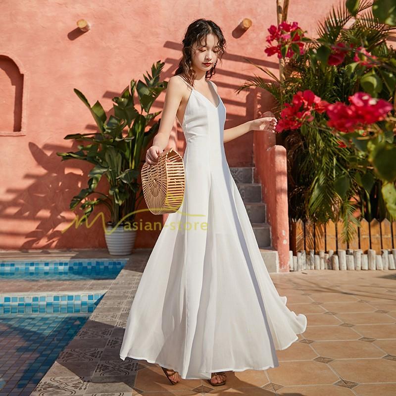 マキシワンピース ビーチワンピ リゾートワンピ キャミソール ノースリーブ 夏物 上品 Aライン プリーツフレア 結婚式 ウェディング 花嫁 ハイウエスト Yhd アジアンストア 通販 Yahoo ショッピング
