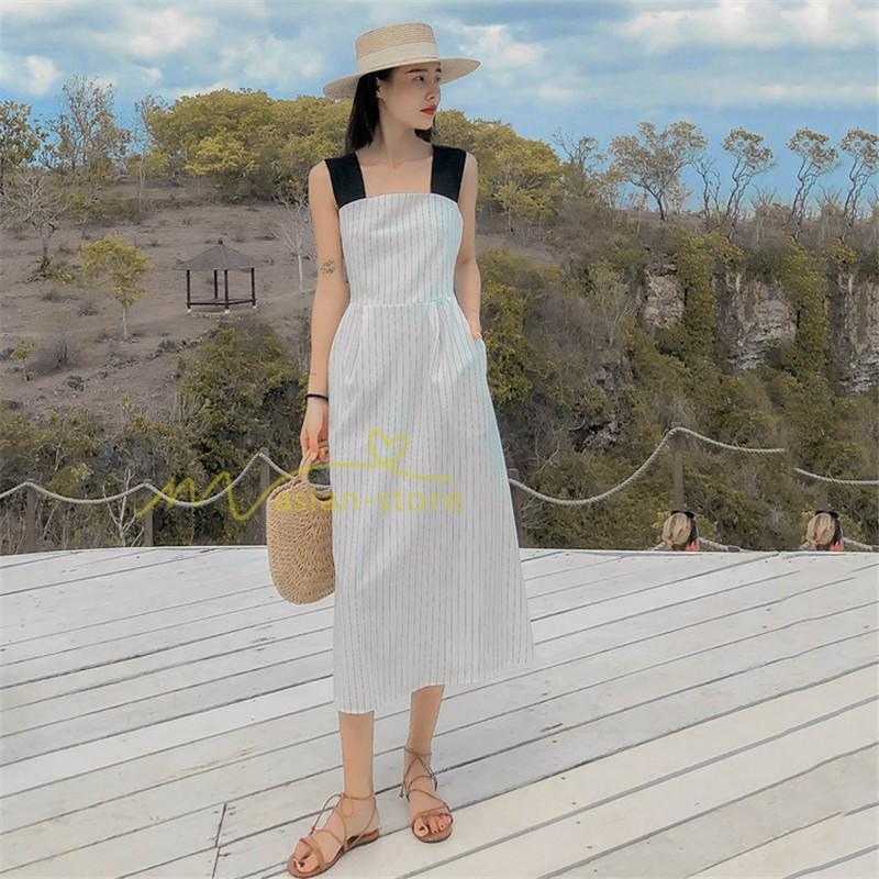 マキシワンピース キャミソール レディース ビーチワンピ ノースリーブ リゾートワンピ Aラインシルエット オシャレ ストライプ フランス式 スクエアネック Yhd アジアンストア 通販 Yahoo ショッピング