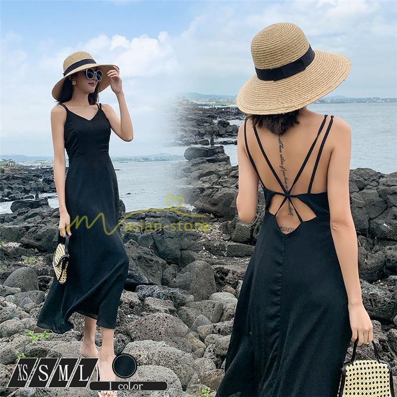 ワンピース リゾートワンピ ビーチワンピ キャミソール レディース ノースリーブ 夏物 セクシー 背中開き 上品 着痩せ ボヘミア風 Aライン マキシ Yhd アジアンストア 通販 Yahoo ショッピング