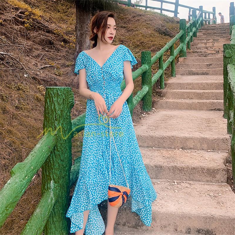 ワンピース マキシ丈 リゾートワンピ ビーチワンピ 不規則裾幅 ベアトップ レディース ハイウエスト カジュアル 夏物 半袖 柄ワンピース Vネック 着痩せ Yhd アジアンストア 通販 Yahoo ショッピング
