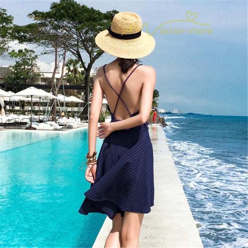 ワンピース リゾートワンピ ビーチワンピ キャミソール セクシー ノースリーブ 無地 ベアトップ 上品 フレア ストライプ柄 Vネック ハイウエスト カジュアル Yhd アジアンストア 通販 Yahoo ショッピング