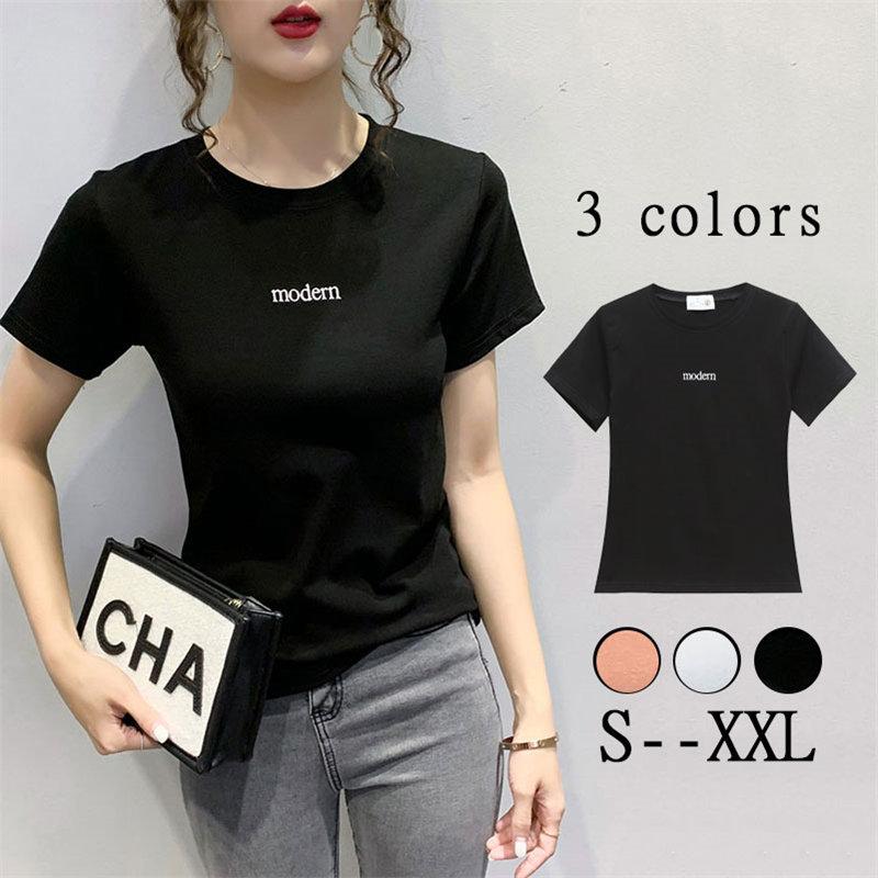 Tシャツ 英文字刺繍 シンプル クルーネック ストレッチ トップス レディース エレガント 夏コーデ 涼しい インフルエンサー スタイリッシュ フェミニン Yhdfs アジアンストア 通販 Yahoo ショッピング