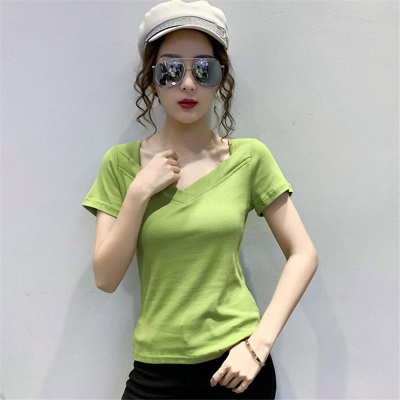 Tシャツ レディース コットン クルーネック 韓国風 タイトトップス 半袖tシャツ 伸縮性 セクシー ファッション 着痩せ 無地 夏コーデ フェミニン Yhdfs アジアンストア 通販 Yahoo ショッピング