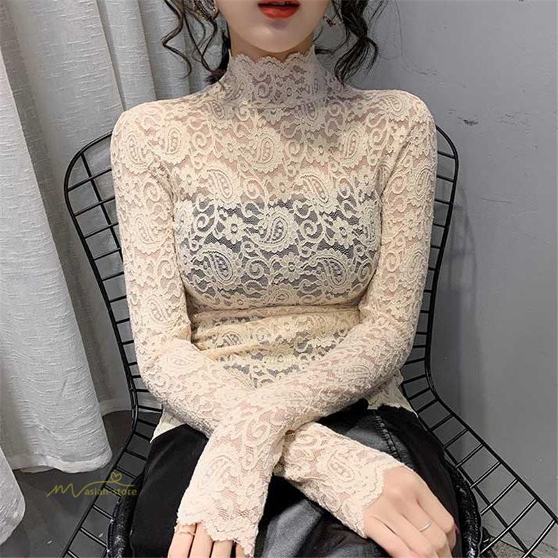 総レース トップス Tシャツ レディース インナー トップス ハイネック 花柄レース シースルー おしゃれ 重ね着 セクシー 透け感 秋コーデ 気質アップ エレガント Yhdfs アジアンストア 通販 Yahoo ショッピング