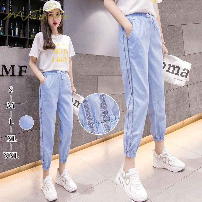 レディースデニムパンツ テーパードパンツ ジョガーパンツ 春夏 薄手 ジーンズ ジーパン ボトムス ハイウエスト 柔らか ウエストゴム 美脚 トレンド リボン Yhmtlaa アジアンストア 通販 Yahoo ショッピング