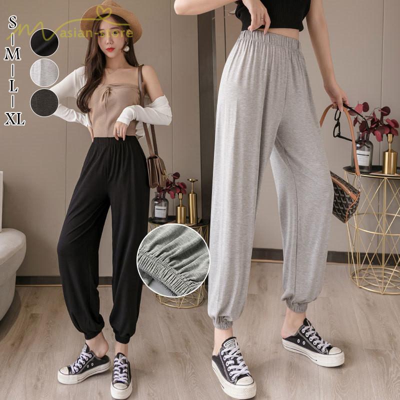 ジョガーパンツ 九分丈パンツ サルエルパンツ ウエストゴム ハイウエスト ワイドパンツ コットン アイスシルク 薄手 ブルーマー 韓国風 デイリーコーデ Yhmtl アジアンストア 通販 Yahoo ショッピング