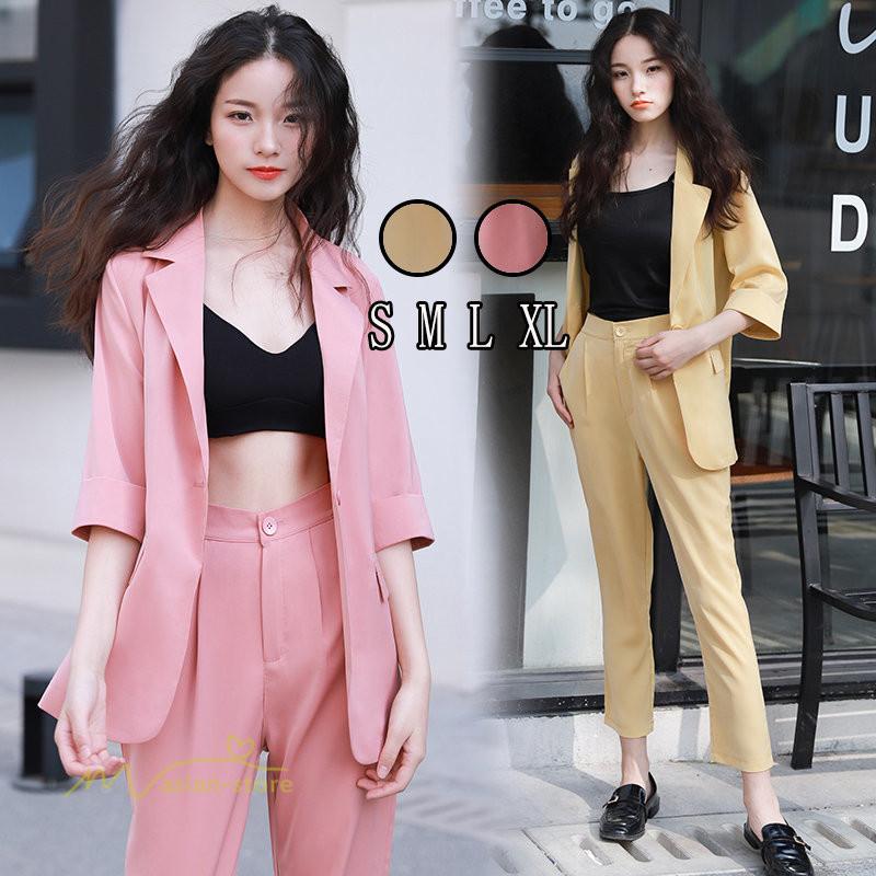 パンツスーツ スーツ レディース セットアップ フォーマル オフィス ビジネス かっこいい 事務服 人気 2点セット ロング丈 パンツ 韓国風 入学式 入園 Yhyfs アジアンストア 通販 Yahoo ショッピング