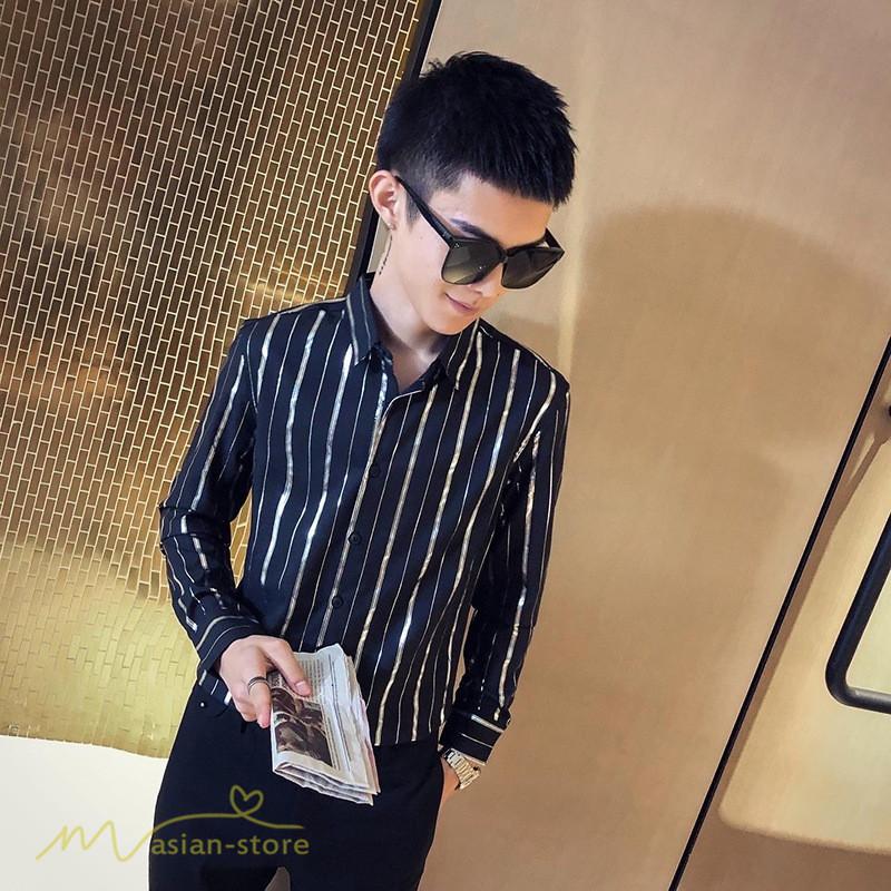 メンズ シャツ 秋物 開襟 メンズシャツ 長袖 ストライプ 定番 黒シャツ 長袖シャツ 着こなし おしゃれ メンズスタイル 大人 カジュアルシャツ 大きいサイズ 人気 Yhzlm162 アジアンストア 通販 Yahoo ショッピング