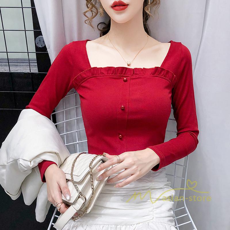 トップス Tシャツ レディース 長袖tシャツ スクエアネック 韓国ファッション ストレッチ きれいめ カシュクール エレガント 代30代40代 着痩せ カジュアル Yktst アジアンストア 通販 Yahoo ショッピング