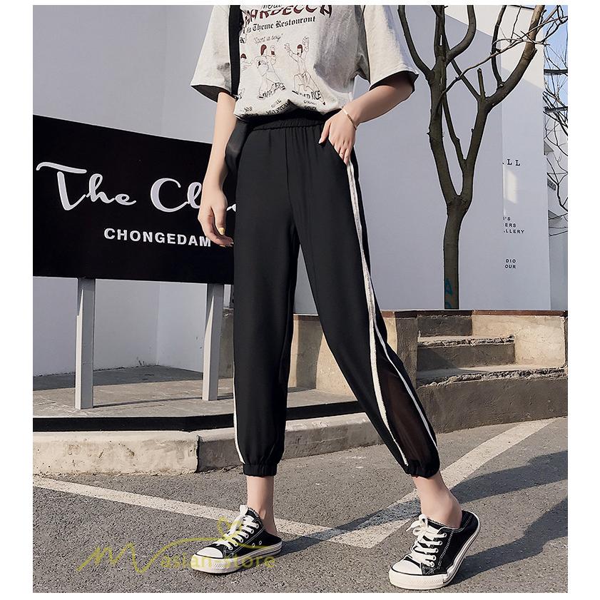 テーパードパンツ レディース 着痩せ 9分丈 ボトムス パンツ 透かし シフォン カジュアルパンツ 着回し 夏コーデ 細身 ハイウエスト 人気 日常感 サイドライン Yliuru アジアンストア 通販 Yahoo ショッピング