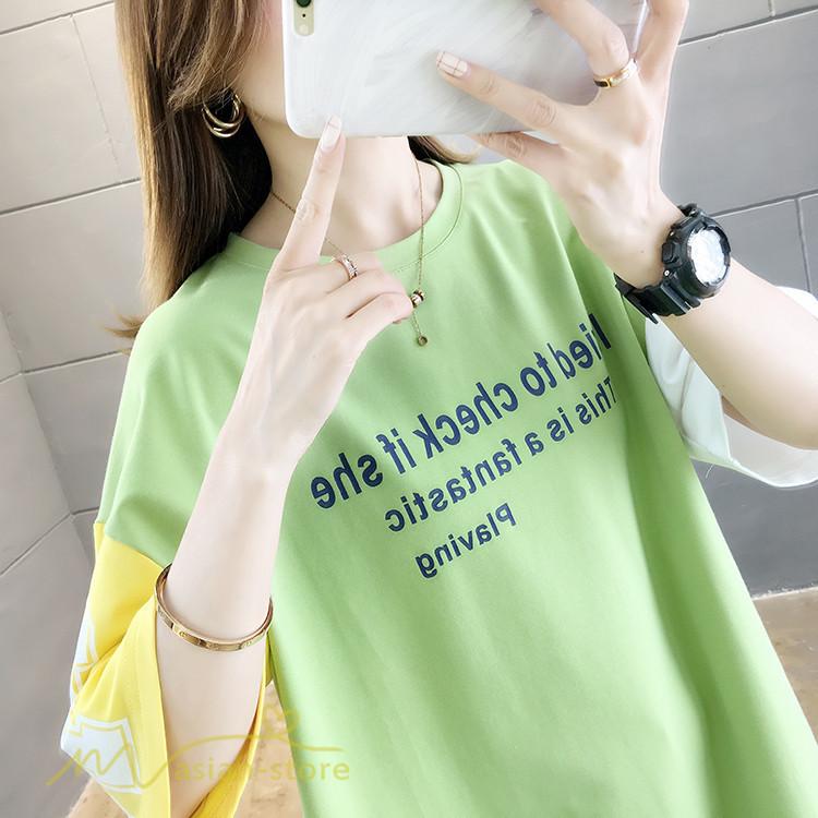 カットソー レディース Tシャツ トップス 半袖 配色切替 夏コーデ 人気 着痩せ 上品 カジュアル 丸首 新作 韓国風 大きいサイズ Xxl 代 30代 着回し 21 夏 Yliuru アジアンストア 通販 Yahoo ショッピング