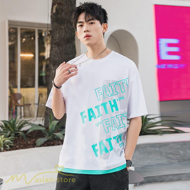 Tシャツ Tシャツ メンズ 着痩せ トップス カジュアル 半袖 丸首 プリント レイヤード風 重ね着風 着回し おしゃれ 人気 上品 お出かけ アウトドア 日常感 コーデ Yliuru アジアンストア 通販 Yahoo ショッピング