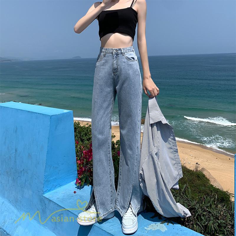 パンツ デニム ジーンズ ロング丈 着痩せ レディース ハイウエスト 裾口スリット 夏コーデ サマー 新作 着回し 人気 上品 ワイドパンツ おしゃれ 日常 通勤通学 Yliuru アジアンストア 通販 Yahoo ショッピング