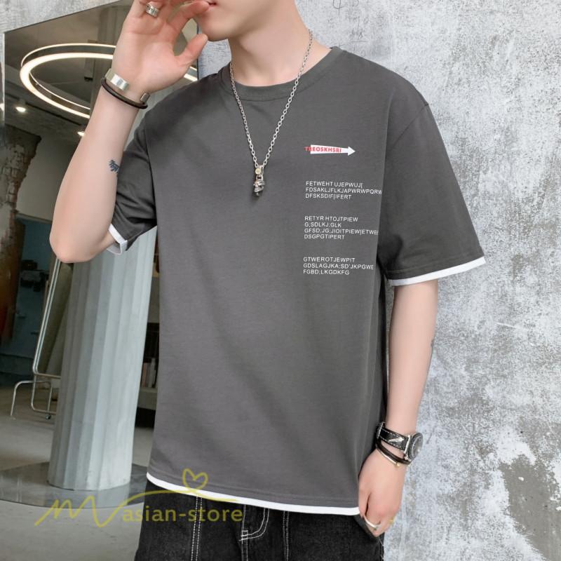 Tシャツ カットソー 重ね着 レイヤード風 プリント 上品 カッコイイ カジュアルtシャツ トップス 半袖 丸首 大きいサイズ メンズ 男性着 日常感 夏新作 コーデ Yliuru アジアンストア 通販 Yahoo ショッピング