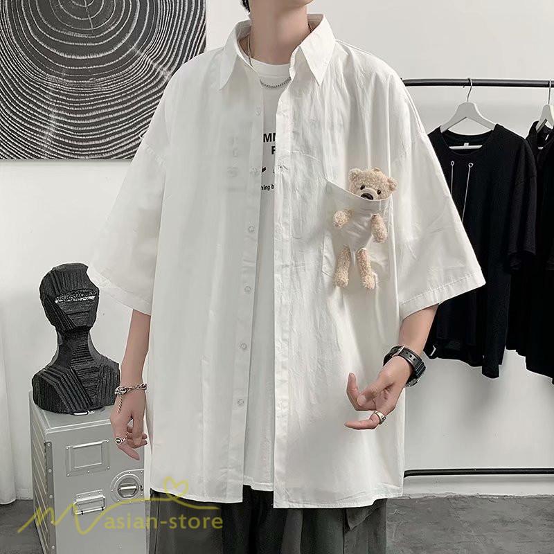 シャツ 白シャツ メンズ オモチャ 可愛い 男性 レディース 男女兼用 無地 ゆったり ワイドシャツ 7分袖 着回し 黒シャツ 人気 日常感 おしゃれ カジュアル 韓国 Yliuru227 アジアンストア 通販 Yahoo ショッピング