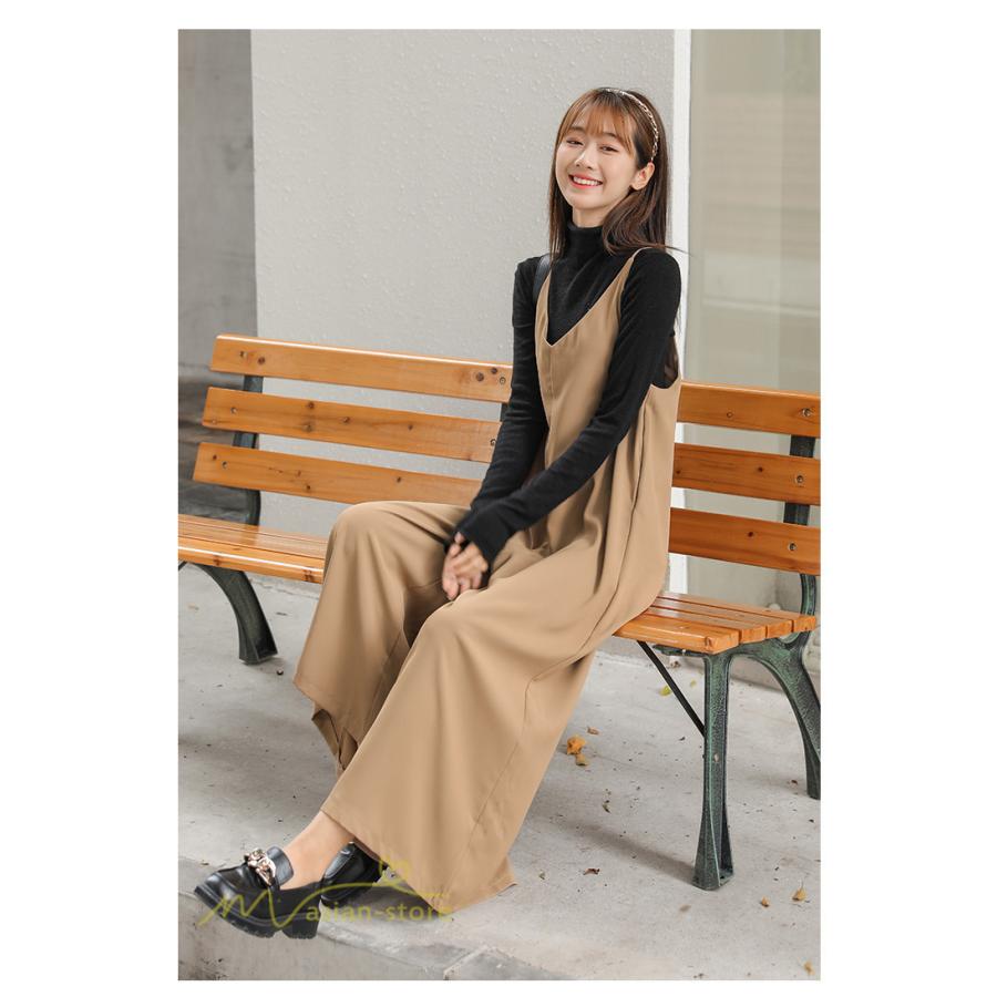 サロペット レディース スカーチョ ワイドパンツ 無地 キャミ ガチョウ