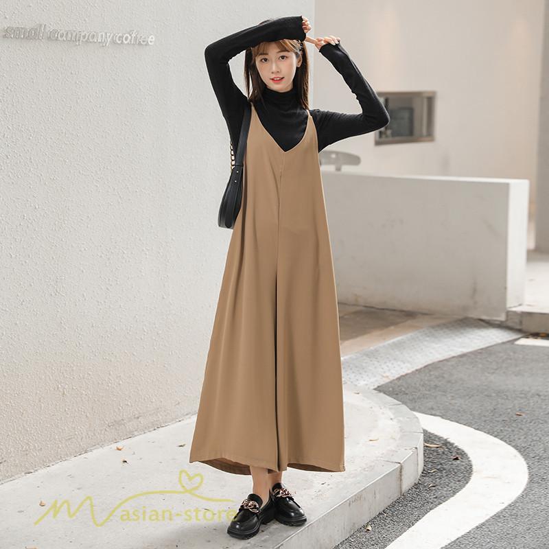 サロペット レディース スカーチョ ワイドパンツ 無地 キャミ ガチョウ