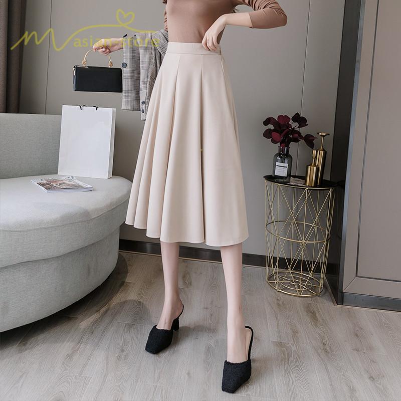 スカート ボトムス レディース Ol 通勤 通学 ハイウェスト 韓国ファッション Aライン シンプル ひざ丈 大人 無地 ミモレ丈 カジュアル フォーマル アウター Ynbbsp アジアンストア 通販 Yahoo ショッピング