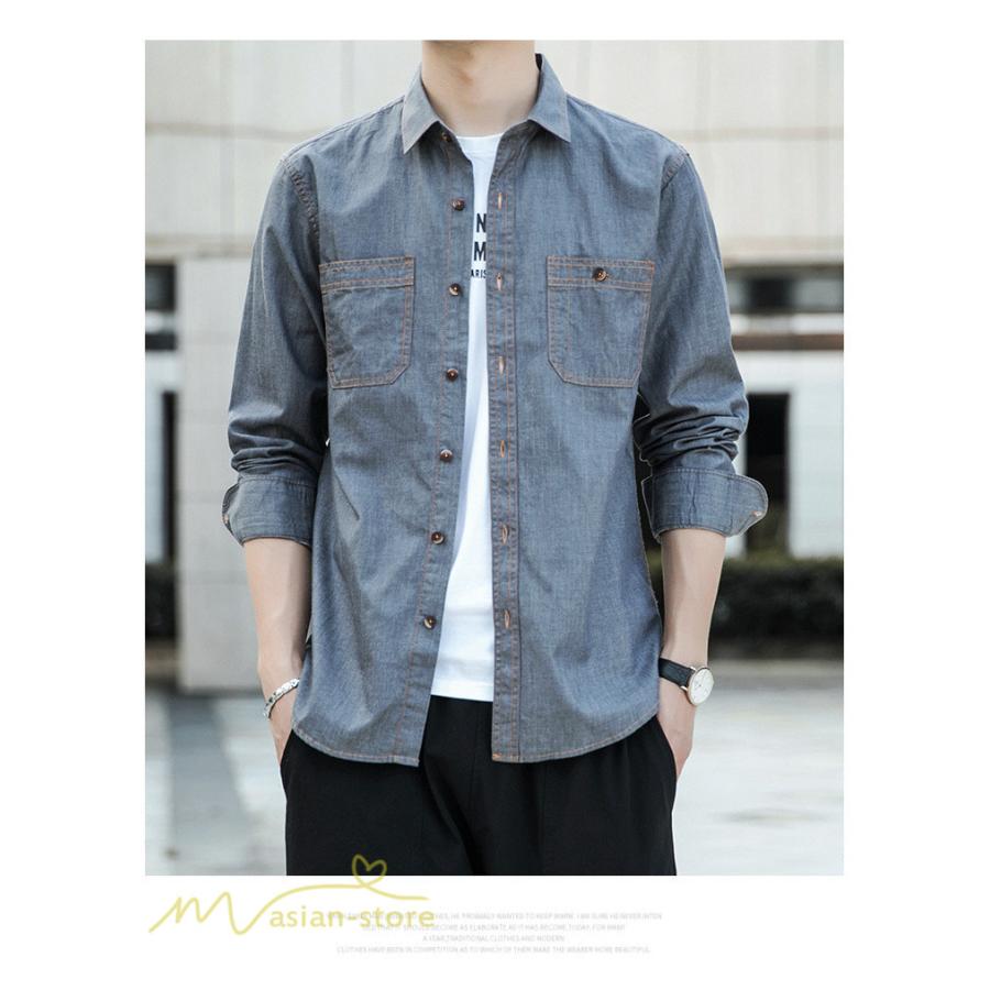 デニムシャツ 長袖 春 シャツ トップス 人気 シンプル ライトアウター メンズシャツ 開襟シャツ 通勤通学 柔らか ポケット 無地 定番 カジュアル シャツ おしゃれ Ynzcs116 アジアンストア 通販 Yahoo ショッピング