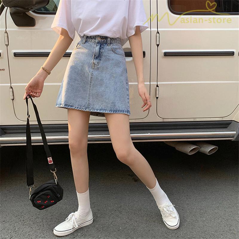 デニムスカート Aライン 台形スカート レディース コットン デイリーコーデ オシャレ ヴィンテージ加工 スタイリッシュ 着痩せ 淑女 無地 カジュアル 夏コーデ Yone アジアンストア 通販 Yahoo ショッピング