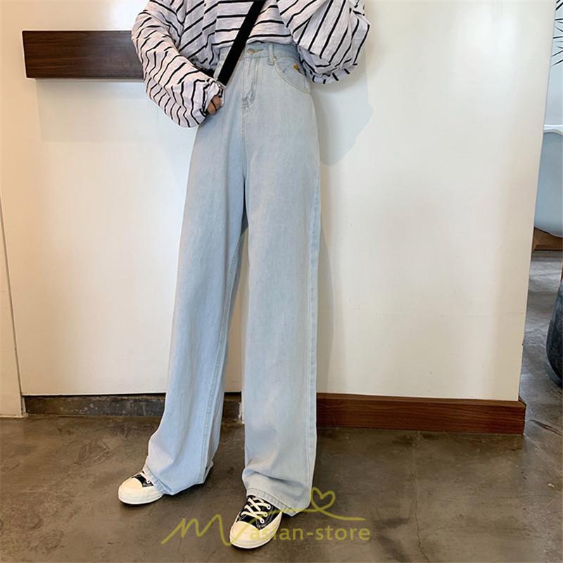 デニムパンツ ガウチョパンツ デイリーコーデ ハイウエスト ストレートパンツ ワイドパンツ マキシ丈パンツ ジーンズ ジーパン ライトブルー S M Lサイズ Yone アジアンストア 通販 Yahoo ショッピング