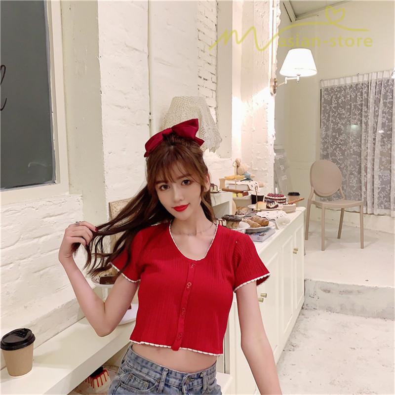 カットソー Tシャツ ショート丈シャツ 着痩せ 半袖 シングルブレスト コットン デイリーコーデ スタイリッシュ レディース オシャレ セクシー ヘソ出し Yonemw アジアンストア 通販 Yahoo ショッピング