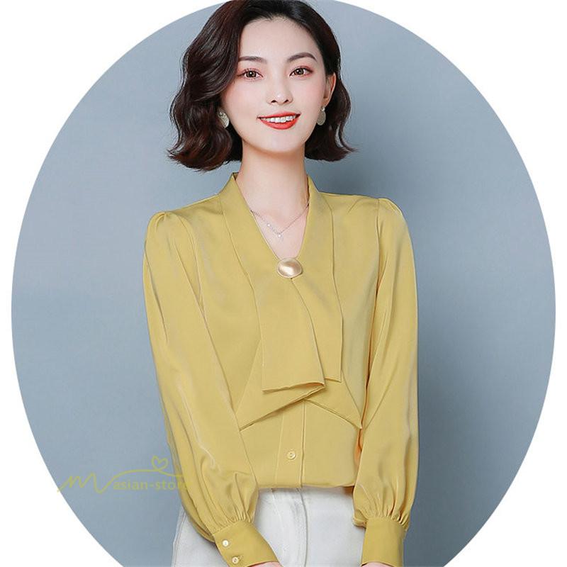 ブラウス レディース 長袖 無地 トップス リボン ファッション ゆったり 韓国風 デイリーコーデ 着痩せ トレンド フェミニン エレガント 大きいサイズ 秋物 Yqdcy アジアンストア 通販 Yahoo ショッピング