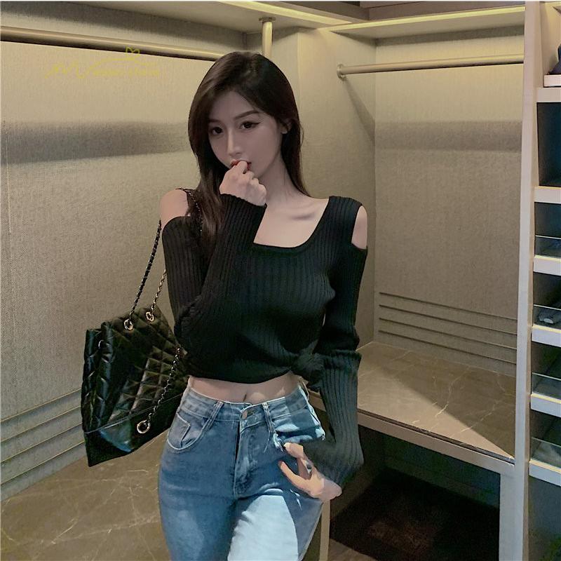 Tシャツ ニットトップス レディース 前後uネック 肩だし 長袖トップス カシュクール スリム 気質 無地 ファッション ストレッチ スレンダー シンプル 着回し Ysej アジアンストア 通販 Yahoo ショッピング