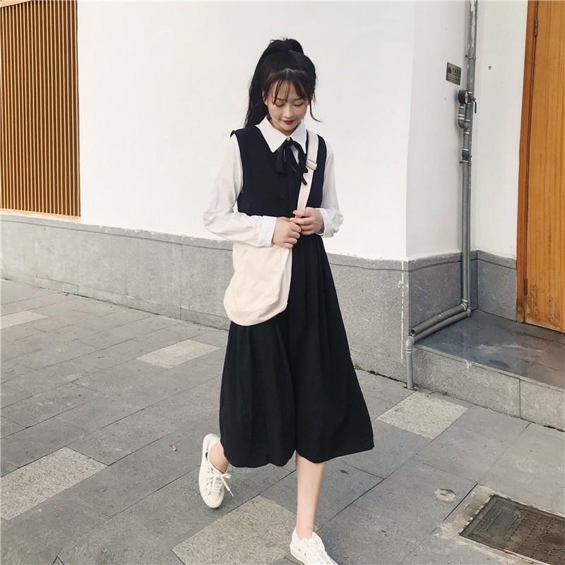 シャツ ワンピース ブラウス ロングワンピース 長袖シャツ トップス フレアワンピース ゆったり 通勤 リボン付き ノースリーブワンピ 単品 無地 マキシワンピ Ywt アジアンストア 通販 Yahoo ショッピング