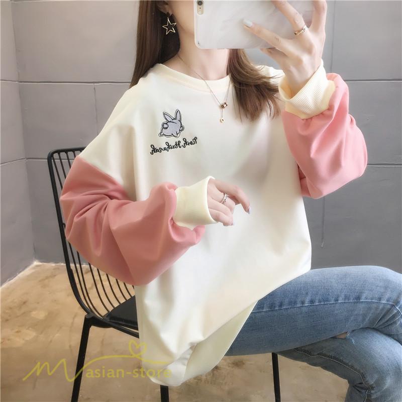 パーカー 春物 レディース 21新作 韓国風 長袖 ゆったり ワイドパーカー プルオーバー フードなし 薄手 着回し 配色切替 トップス カジュアル 人気 日常 人気 Yxpj アジアンストア 通販 Yahoo ショッピング