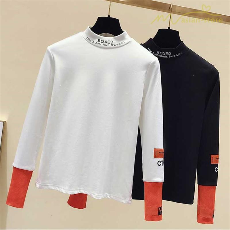 ｔシャツ ハイネック 個性的 無地 デイリーコーデ かっこいい アルファベット柄 ワンポイントデザイン レディース インフルエンサー ドッキング オシャレ Yxsr アジアンストア 通販 Yahoo ショッピング