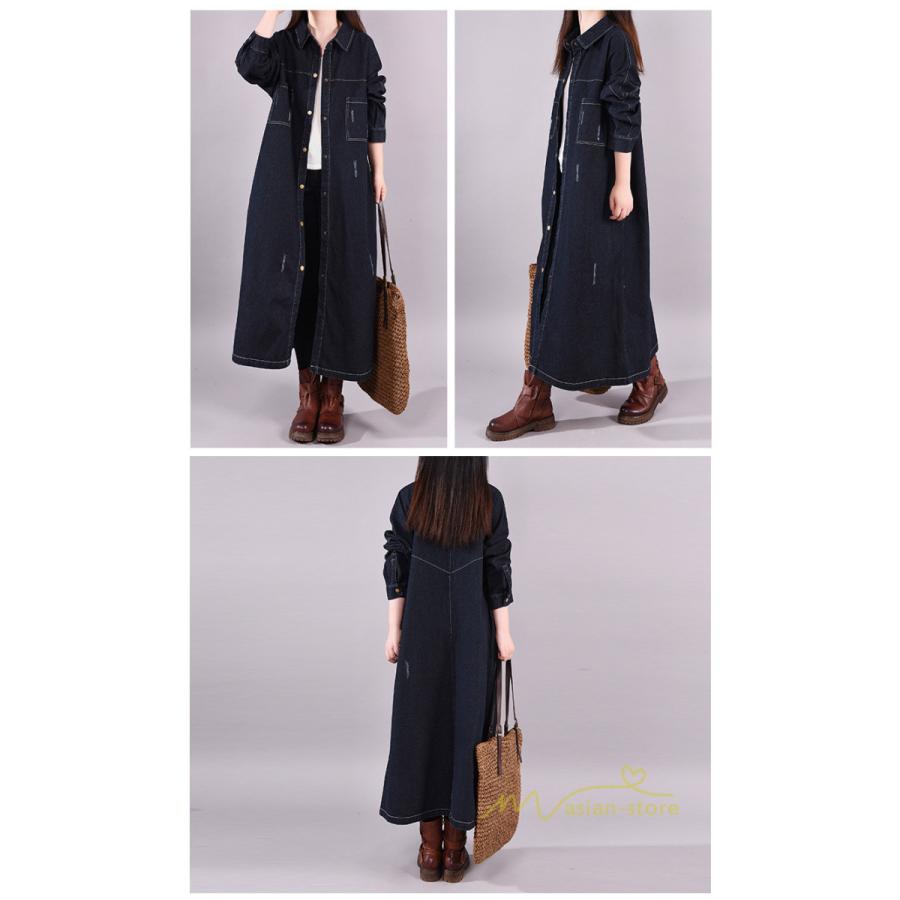 ジャケット レディース 秋物 シャツワンピース ロング丈 デニム