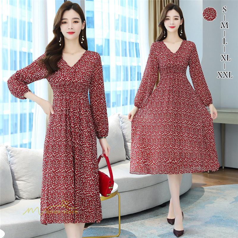 ロングワンピース レディース 花柄 シフォン 長袖ワンピース エレガント Vネック ハイウエスト 韓国ファッション ヴィンテージ フェミニン お出かけ トレンド Yydy アジアンストア 通販 Yahoo ショッピング