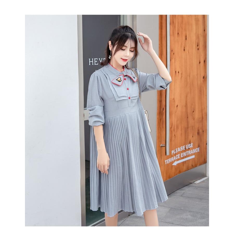 マタニティウエア 大きいサイズ 妊娠 ママ産前産後対応 妊婦服 春夏 マタニティワンピース ひざ丈ワンピース クルーネック ストライブ 長袖 エレガント ゆったり Yyf アジアンストア 通販 Yahoo ショッピング