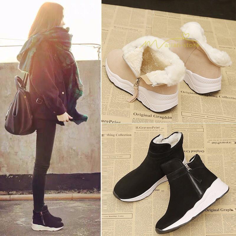 スノーブーツ ショートブーツ レディース ブーティ 厚底 スエード 裏起毛 痛くない 歩きやすい 靴 フラットシューズ 滑り止め 美脚 ファッション お出かけ Yzjtz アジアンストア 通販 Yahoo ショッピング